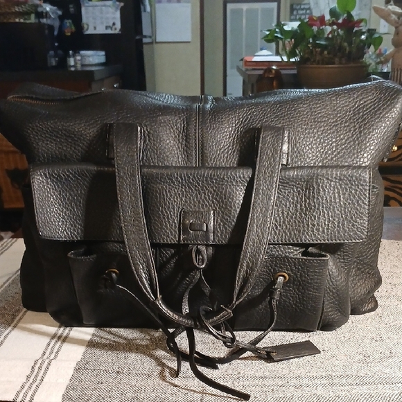 Designer Black Leather Tote Bag - Picture 1 of 16
